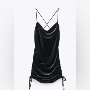 MOVING SALE Zara Black Cowl Neck Side Ruched Velvet Dress